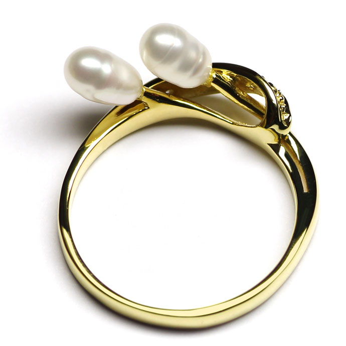 Foto 3 - Perlen Ring mit Diamanten und 2 Biwa Perlen in 14K Gold, R8501