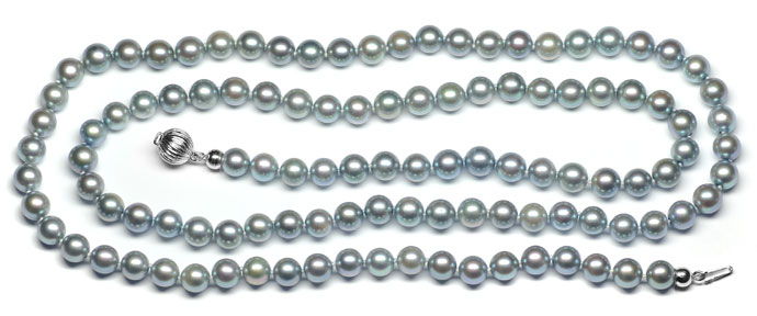 Foto 1 - Lange Akoya Perlenkette Silber  7,5mm Weißgold Schloss, S3575