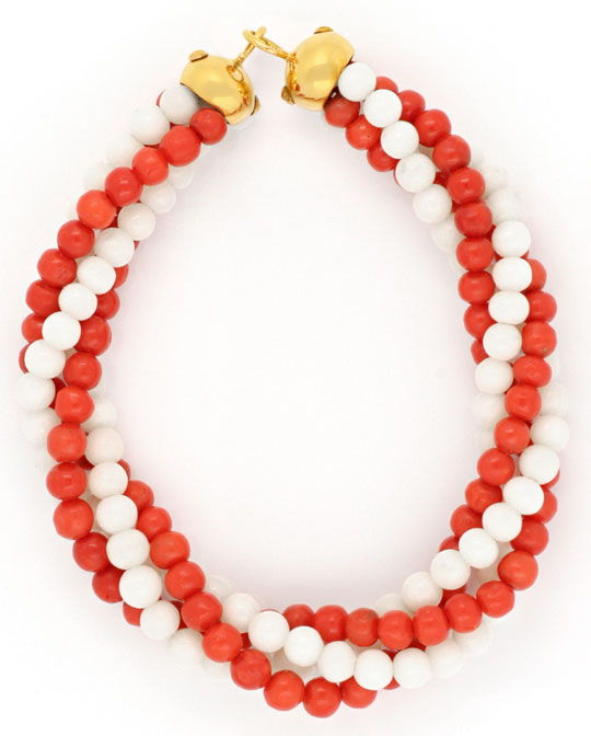 Foto 3 - Koralle rot und weiß, Collier und Armband, 18K Gelbgold, S6589