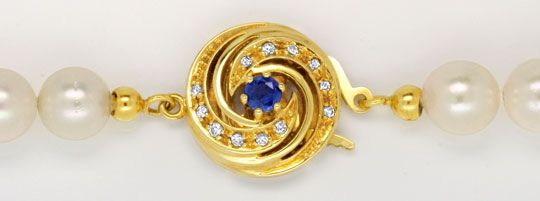 Foto 2 - Akoya Perlenkette Saphir Diamantschloss Gelbgold, S6667